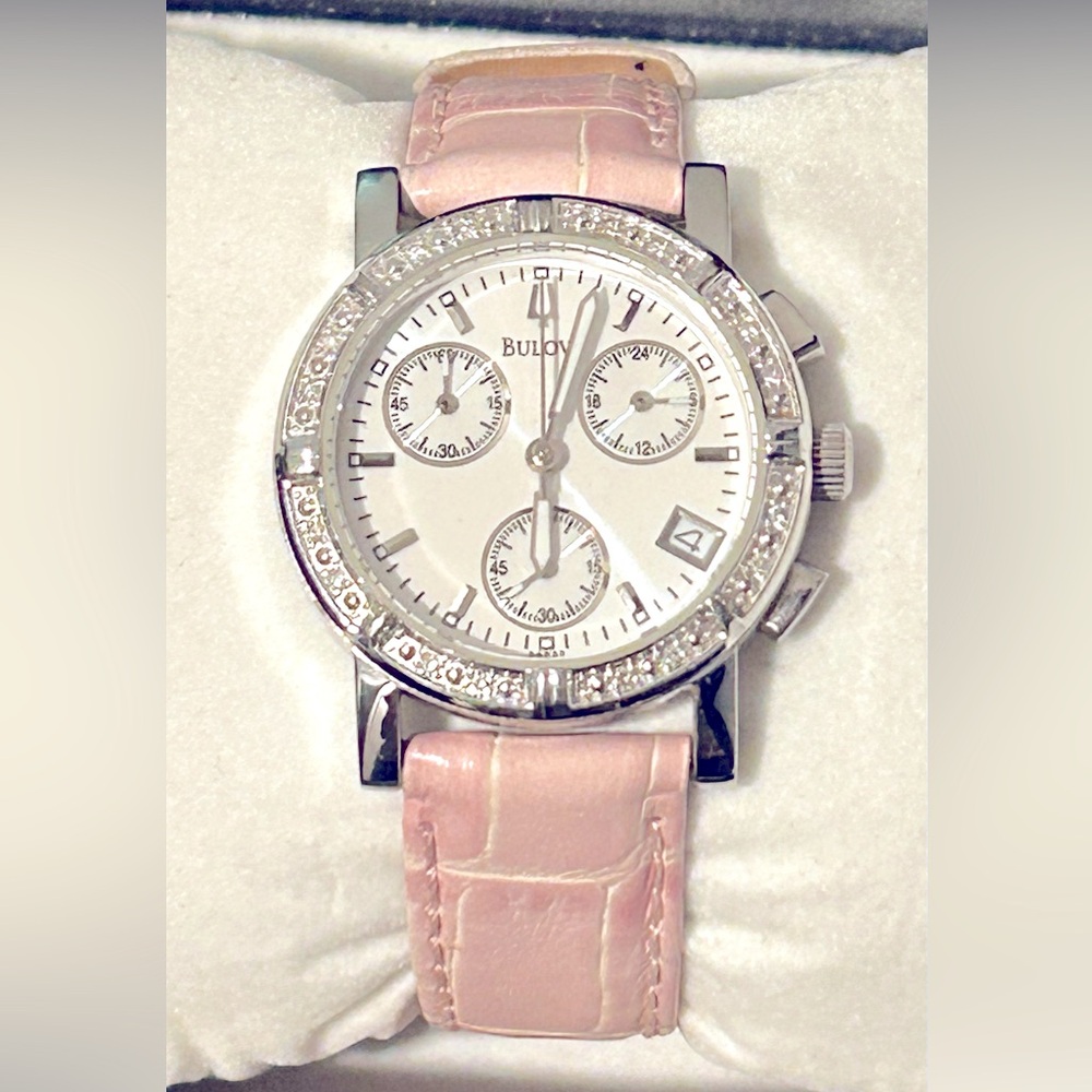 Beautiful Bulova real Diamond Ladies Watch with box tag and 2 extra wrist bands!